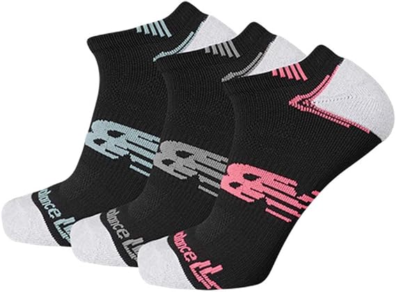 New Balance Run No Show 3-Pair Black/Pink/Black/Grey/Black/Sage SM (Men's Shoe 5.5-7, Women's Shoe 4-5.5)