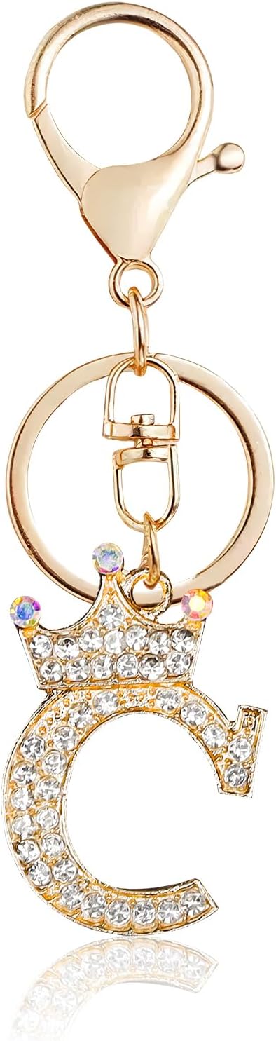 Fmeida Gold Letter A-Z Keychains for Women Initial Letter Keychains Crown Design