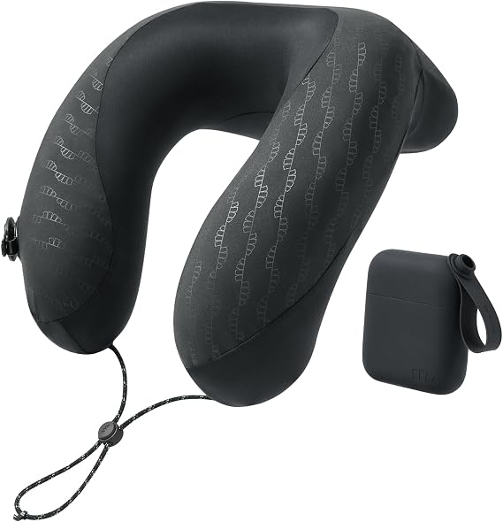 BENEUNDER Travel Neck Pillow for Airplane, Inflatable Compact 360Head Support Pillow, Comfortable Breathable Cover for Travel, Train,Car with Storage Bag, Black