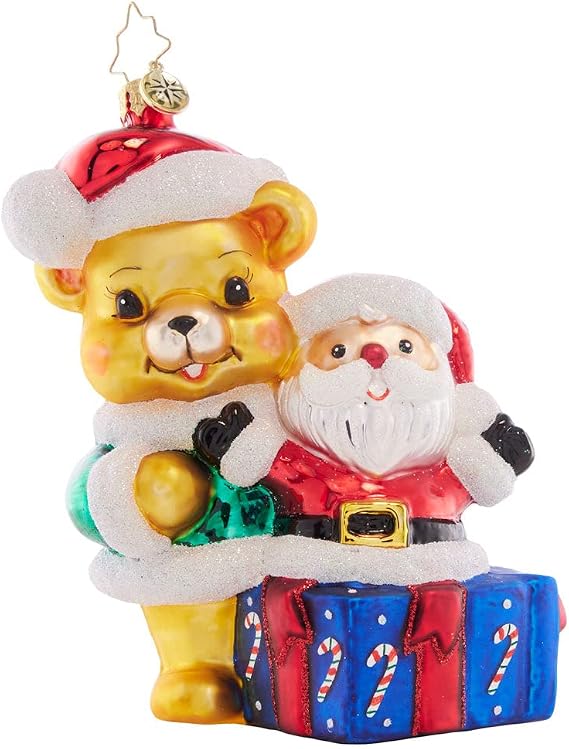 Christopher Radko Hand-Crafted European Glass Christmas Tree Decorative Ornament, Present for Ted E Bear