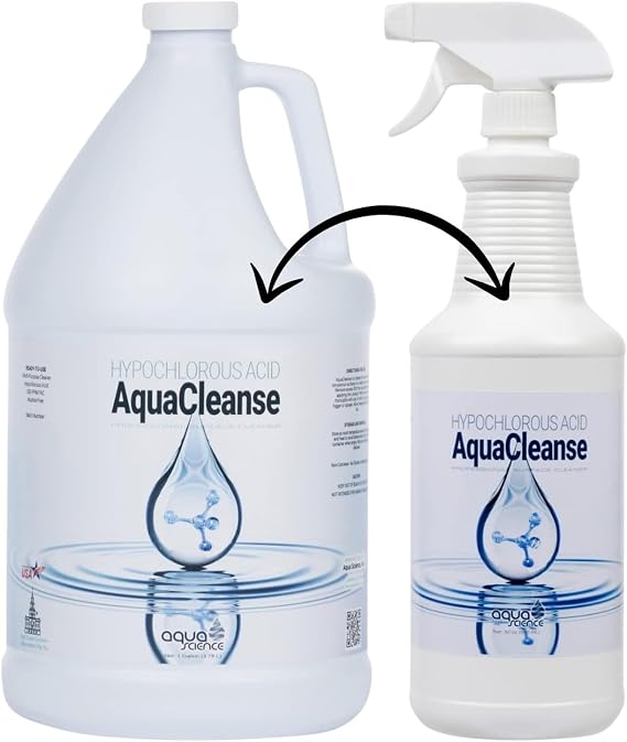 Hypochlorous Acid - 1 Gallon Refill Plus 32oz Spray Bottle Bundle | Convenient 500PPM HOCL For Multipurpose Application | Both Bottles Contain HOCL