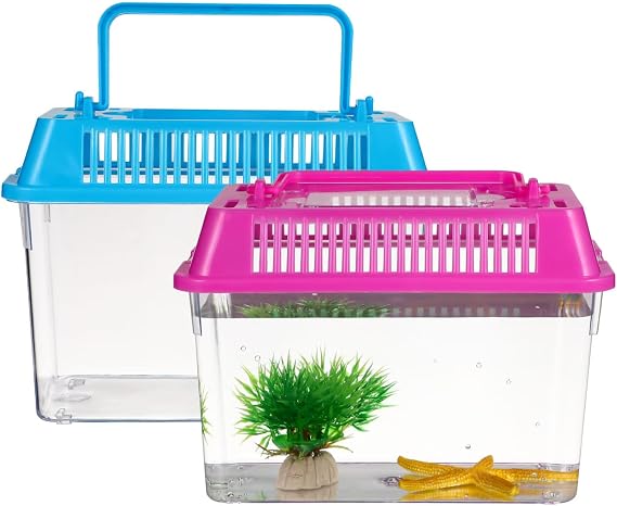 NOLITOY 4Pcs Mini Portable Fish Tank Turtle Box: Small Frog Habitat, Bug Cage Critter Keeper - Clear Reptile Enclosure Cricket Container Tarantula Breeding Box Travel Carrier for Beta Snails