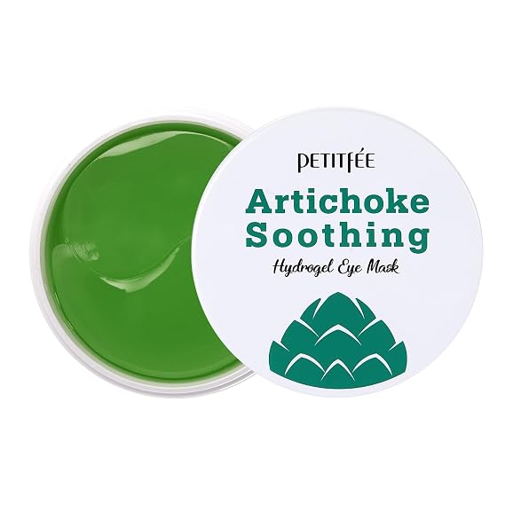Petitfee Artichoke Soothing Hydrogel Eye Mask 60ea (30pairs) - Soothing Eye Patch with Artichoke, Mugwort, Cabbage, Broccoli Extracts, Hydrates Under Eye Area, Cooling, Calming, Refreshing Eye Care
