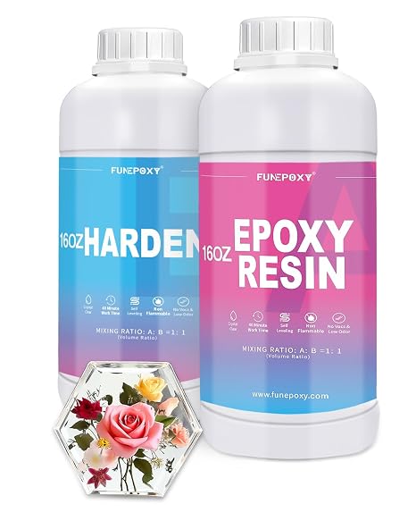 Epoxy Resin 32 OZ, Crystal Clear Epoxy Fast Curing No Bubble, No Yellowing for DIY Crafts, Jewelry Making, Art Resin, Casting