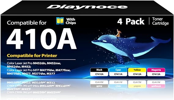 410A Toner Cartridges Color 4 Pack Compatible for Laser Jet Pro M452 MFP M477 Series HP 410A 410X Toner Cartridges with Chip for HP410A for Color Pro M452dw M452nw MFP M477fdw M477fnw M452dn M477fdn