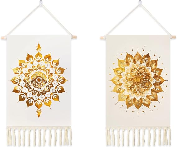 Umootek 2pcs Flower Printed Tapestry Vertical, Boho Simple Style Tapestry Wall Decor Cotton Linen Wall Hanging Art, Modern Home Decor for Bedroom, Living room, Sitting Room, Apartment(13.8 * 19.7 in)