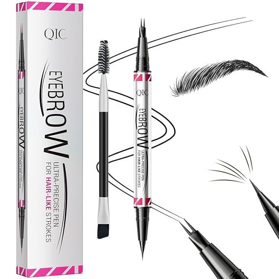 Eyebrow Pen - Eyebrow Pencils for Women, W3W Dual-Ended Microblading Eyebrow Pen, Micro-Fork-Tip + Ultra-Fine Brush Tip, Waterproof Smudge-Proof, Create Natural Hair-Like Brows (Black)