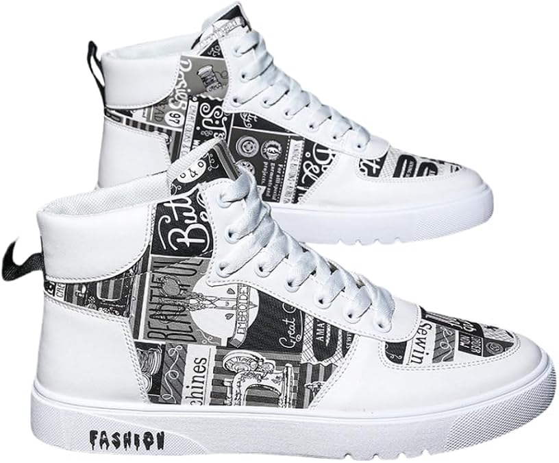High Top Men's Trendy Lace Up Sneakers, Casual Outdoor Walking Shoes