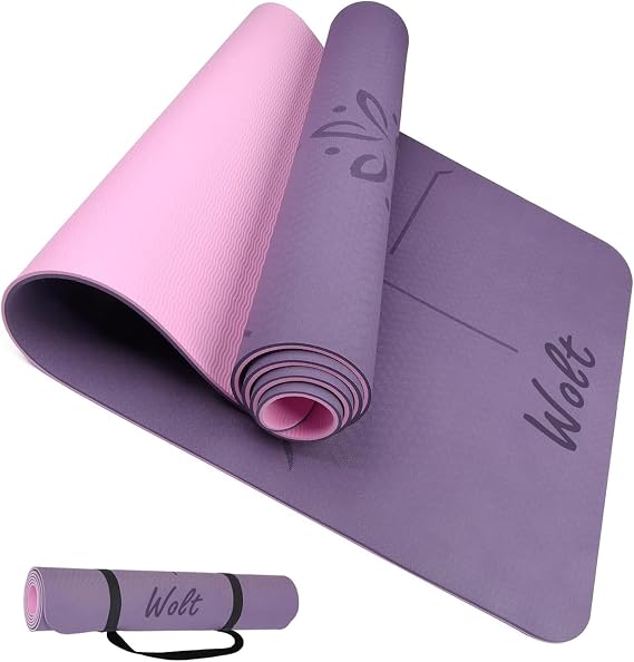 WOLT | Anti-Tear 1/4" Yoga Mats Thick for Women-Non Slip Excercise Mat for Yoga, Stretching, Pilates, Floor & Fitness Workouts,with Carrying Sling and Storage Bag