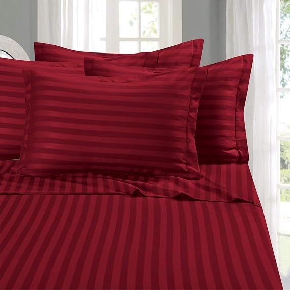 Elegant Comfort Softest and Coziest 6-Piece Sheet Set - 1500 Thread Count Egyptian Quality Luxurious Wrinkle Resistant 6-Piece Damask Stripe Bed Sheet Set, Full, Burgundy