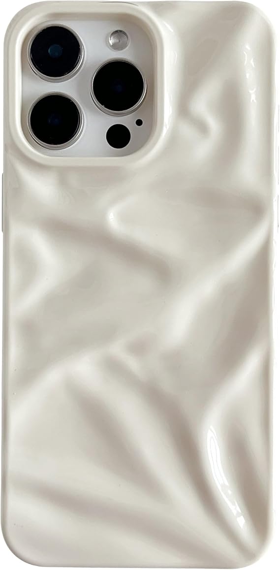 Caseative for iPhone 16 Pro Max Case, White | Solid Color Water Ripple Wave Pattern Pleated