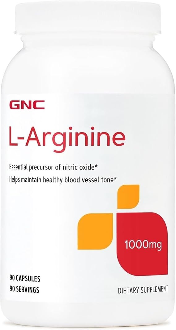 GNC L Arginine 1000mg Supplement, Supports Healthy Blood Vessel Tone, 90 Servings