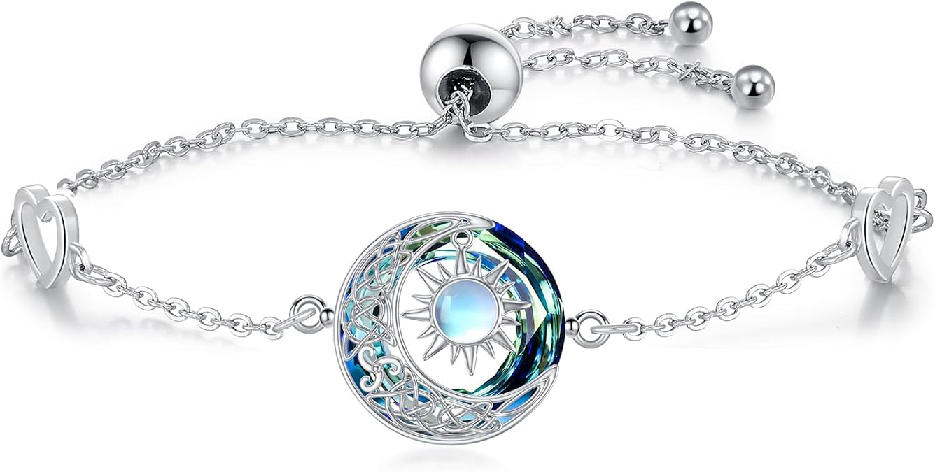 OHAYOO Sun and Moon Bracelet for Women 925 Sterling Silver Moon Bracelet with Crystal Moon Jewelry Gifts for Women