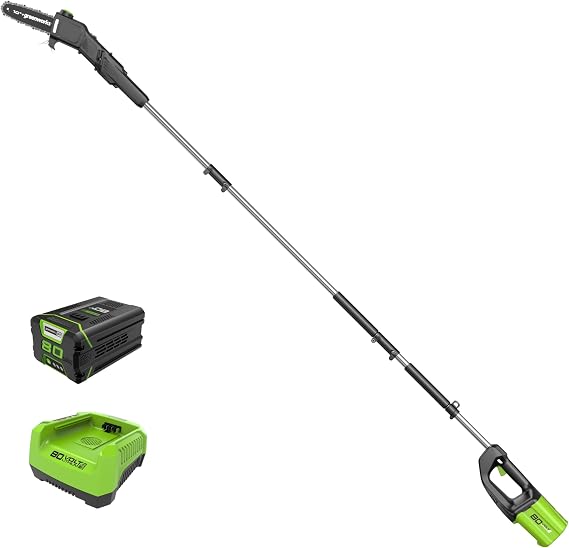 Greenworks 80V 10 Cordless Polesaw Great For Pruning and Trimming Branches  75 Compatible Tools, 2.0Ah Battery and Charger Included