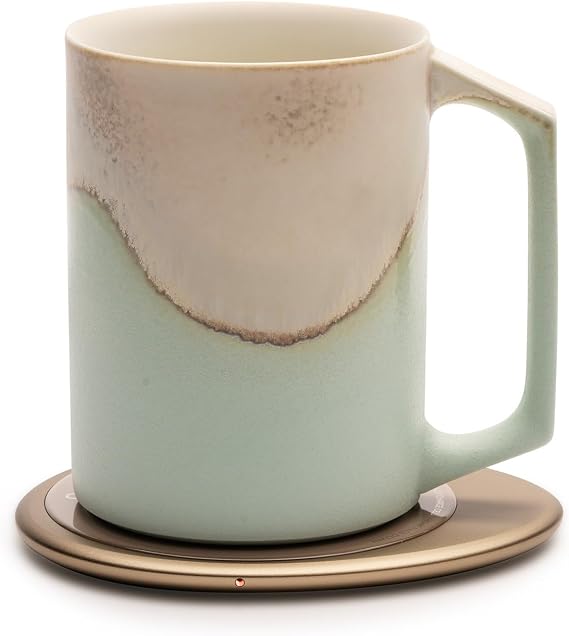 Ui Artist Collection Self-Heating Mug Set Mint Glacier | 12 fl oz / 355 mL Handcrafted Ceramic Coffee & Tea Mug with Heating Pad