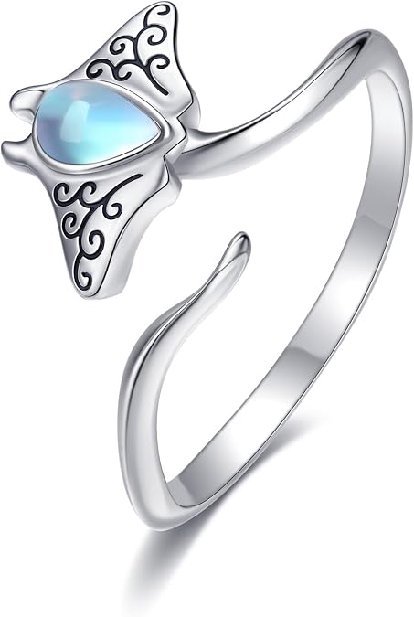 Shark/Hammerhead/Stingray/Turtle Ring 925 Sterling Silver Adjustable Open Ocean Animal Rings Jewelry Gifts for Women