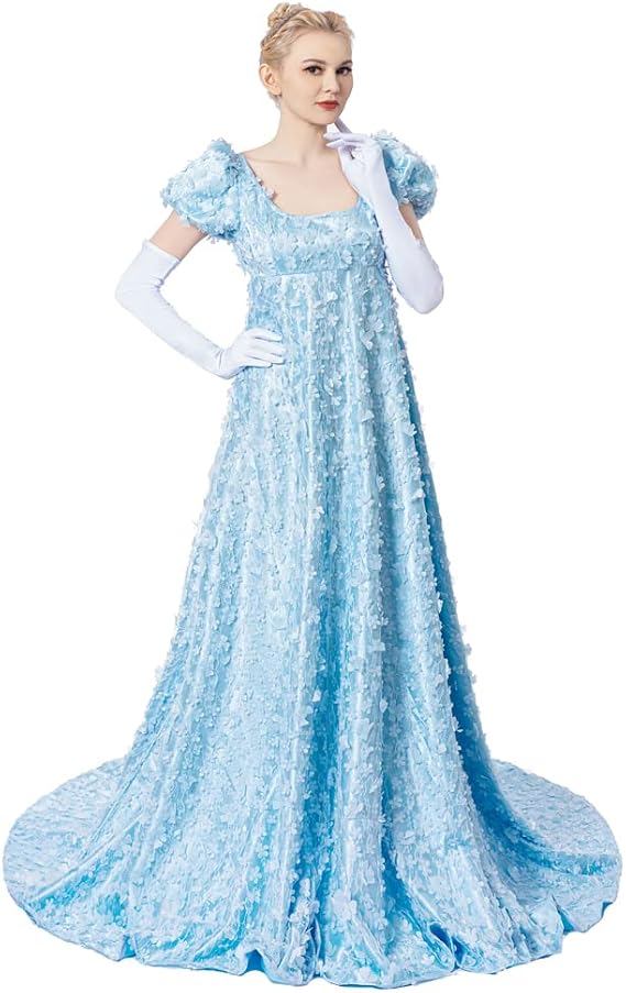 iSHOWcos Daphne Dress Cosplay Costume Women's Regency Dress Blue Lace Dress