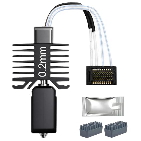 0.2mm All-Metal Hotend Kit for Bambu Lab P1S/P1P, Upgraded One-Piece Design with Hardened Steel Nozzle, High-Temp Thermistor, Enhanced Heat Block, and 2 Silicone Cleaning Brushes