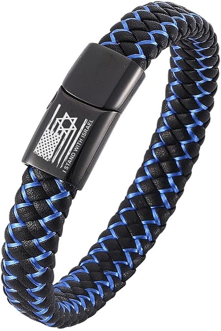 Israeli Support Jewelry for Men Women, I Stand with Israel Leather Bracelet, America Flag & Jewish Star of David Cuff Wristband, Usa Israelites Friendship Statement Bangle