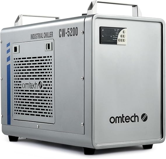 OMTech CW-5200 6L Industrial Water Chiller | For up to 150W CO2 lasers | 5186 BTU/h cooling capacity | 0.9 HP compressor | 0.3C temperature control