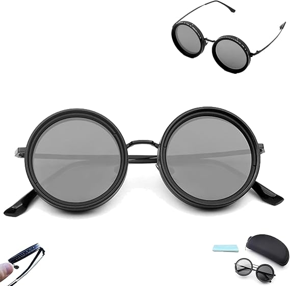 Adjustable Sunglasses,adjustable Tint Sunglasses with Built-in Nd Filter Polarized,1-9 Gears Adjustable Sunglasses,adjustable Tint Round Polarized Sunglasses for Men with Nd Filter Lens