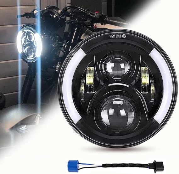 SKTYANTS 7 Inch Led Headlight DRL (Left/Right) Turn Signal Lights for Motorcycle (Black)