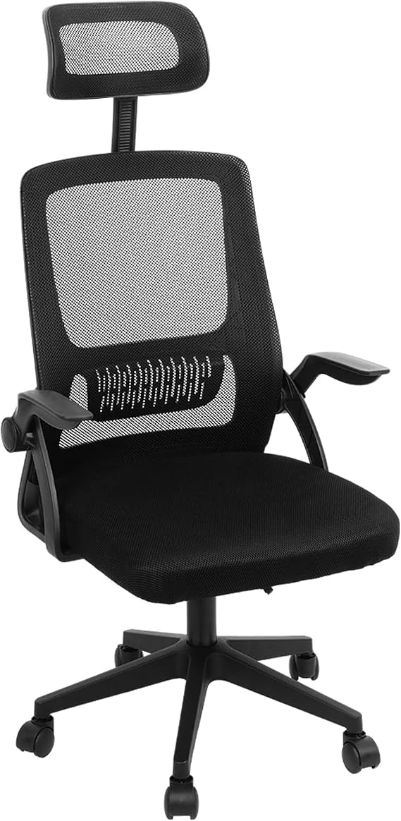 Office Computer Desk Chair, Ergonomic Desk Chair with Lumbar Support, Height Adjustable Mesh Swivel Computer Chair, Executive Office Chair with Headrest and Flip-up Armrest Black