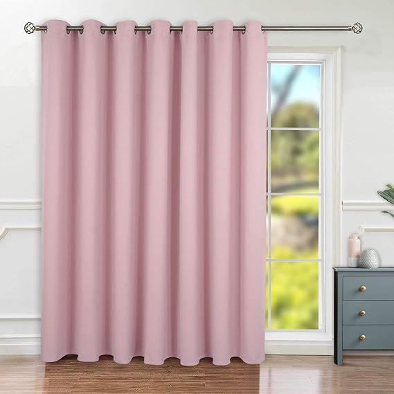 BGment Room Darkening Curtain for Sliding Door, Wide Blackout Room Divider Curtain for Living Room 84 Inch Length, Thermal Privacy Soundproof Window Drape for Bedroom, Pink, 1 Panel, 100 Wide