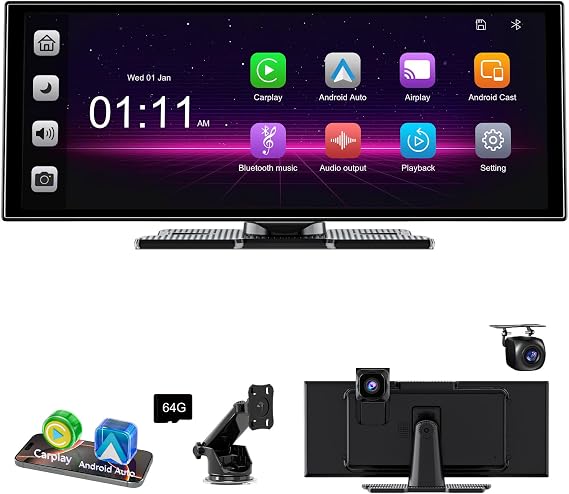 [11" Fully Laminated 60fps Touchscreen] -Accfly Wireless car Play Screen for Apple carplay &Android Auto, OTA Updates -HD Front Dashcam & Backup Camera, Car Stereo Radio/GPS Navigation/BT Audio