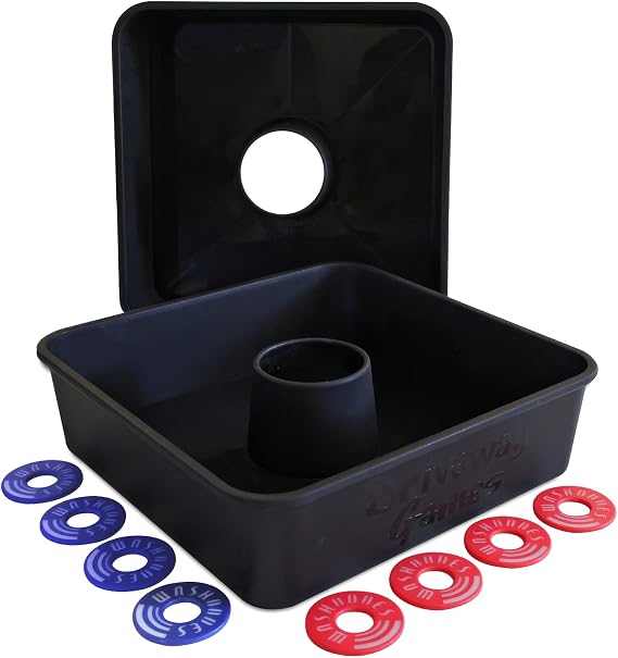 Driveway Games All Weather Washoos Washer Toss Game Set - Portable Outdoor Lawn Games for Adults and Kids, Summer, Camping, Tailgates & Beach Includes 8 Pitching Rings & Toss Targets
