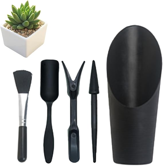 Mini Succulent Tools, 5Pc Succulent Planting Tools Kit for Indoor Planting, Succulent Gardening Tools for Digging, 2 Colors Shovel Scoop Bucket Spoon Brush Outdoor Plant Care (Black)