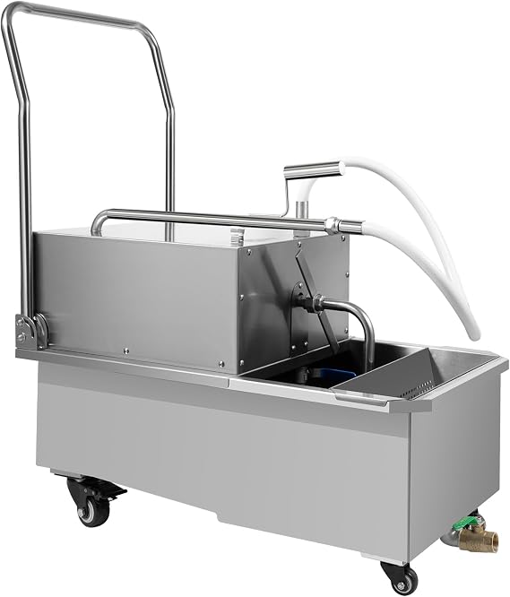 550W 110V Stainless Steel Commercial Fryer Filter Machine, Mobile Fryer Filter Machine, 55L/14.53 Gal Commercial Oil Filler Cart Truck Separator Cooking Oil Filtration System, for Restaurant