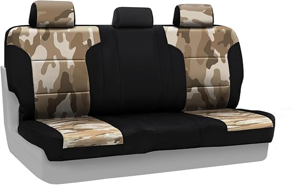 Coverking Rear Solid Bench Custom Fit Seat Cover for Select Toyota Yaris Models - Neosupreme (Traditional Sand Camo with Black Sides)
