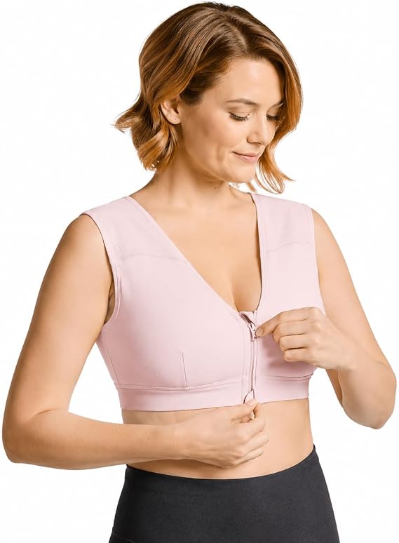 Tommie Copper Shoulder Support Compression Bra with Front Zipper Closure Wireless Posture Corrector & Back Support Bra UPF 50