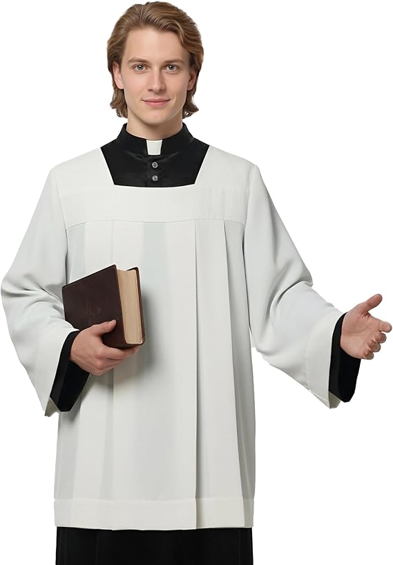 Catholic Premium Clergy Cassock White Pleated Surplice for Men with Pleated Details