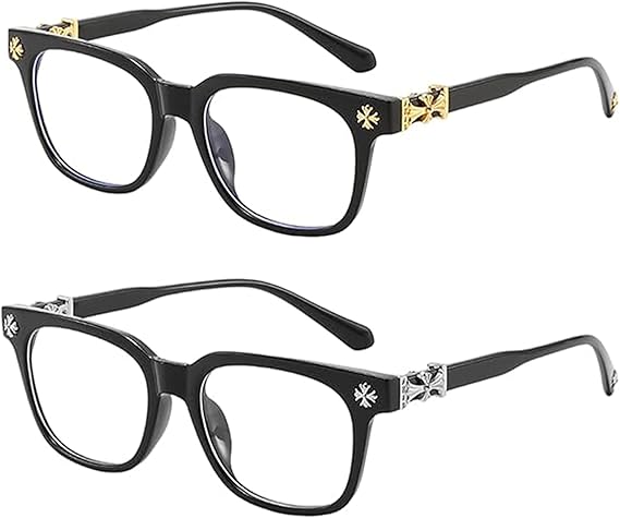 2 Pcs Blue Light Filter Glasses, Fashion Glasses for Men and Women with Stylish Metal Details, Blue Light Filter Comfortable Lightweight Frame for Daily Casual and Office Computer Use