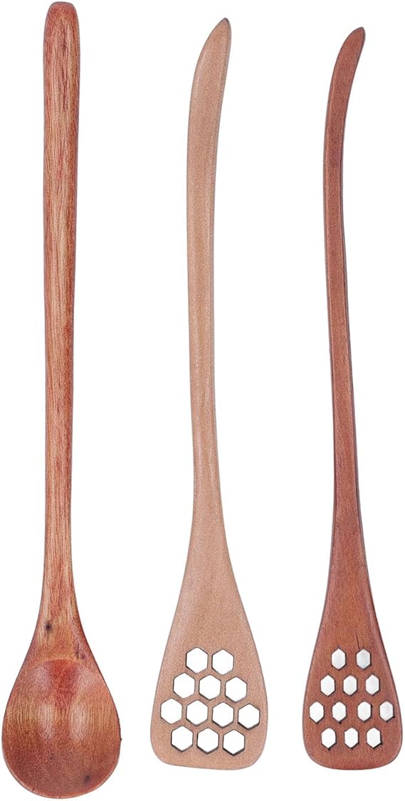 3PCS Honey Dipper Stick, Wooden Honey Mixing Stirrer with Long Handle Multipurpose Dipper Spoon for Coffee Milk and Tea Serves
