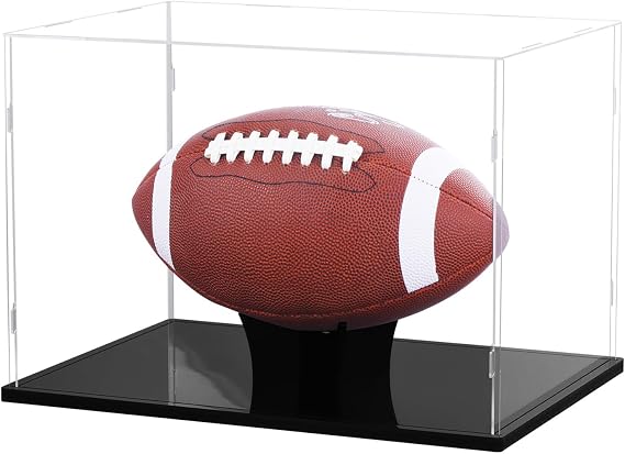 Football Display Case Full Size, Acrylic Clear Box with Stand, UV Protected Memorabilia Holder, for Autographed Football Fans & Collectors, Sports Collectibles