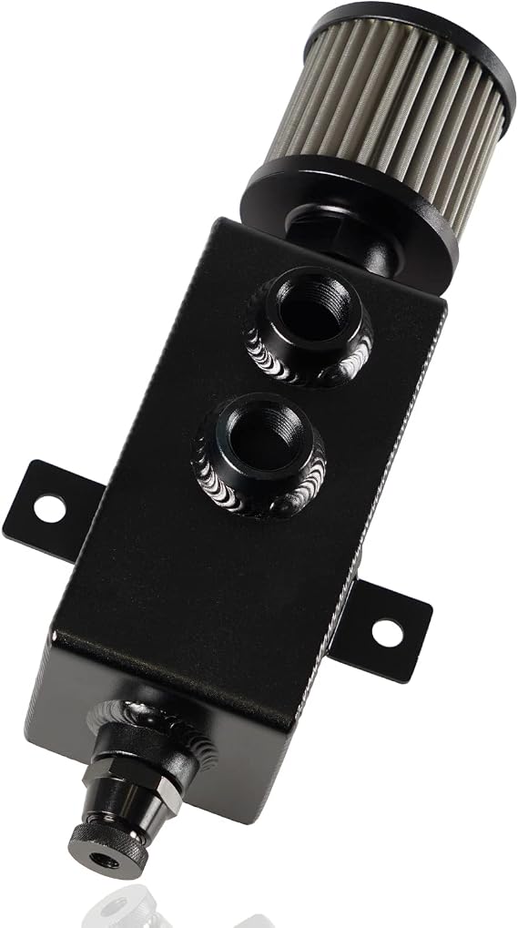 Universal 10AN Oil Catch Can Tank Baffled 1L with Filter Aluminum Black HTRACING