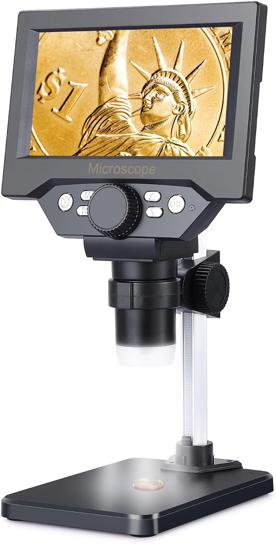 Koolertron 5.5 inch LCD Digital Microscope, 8MP 1-1000X Magnification, 8 LED Lights, Rechargeable Battery, Video Recording for Circuit Board Repair, PCB Inspection, Coin, and More