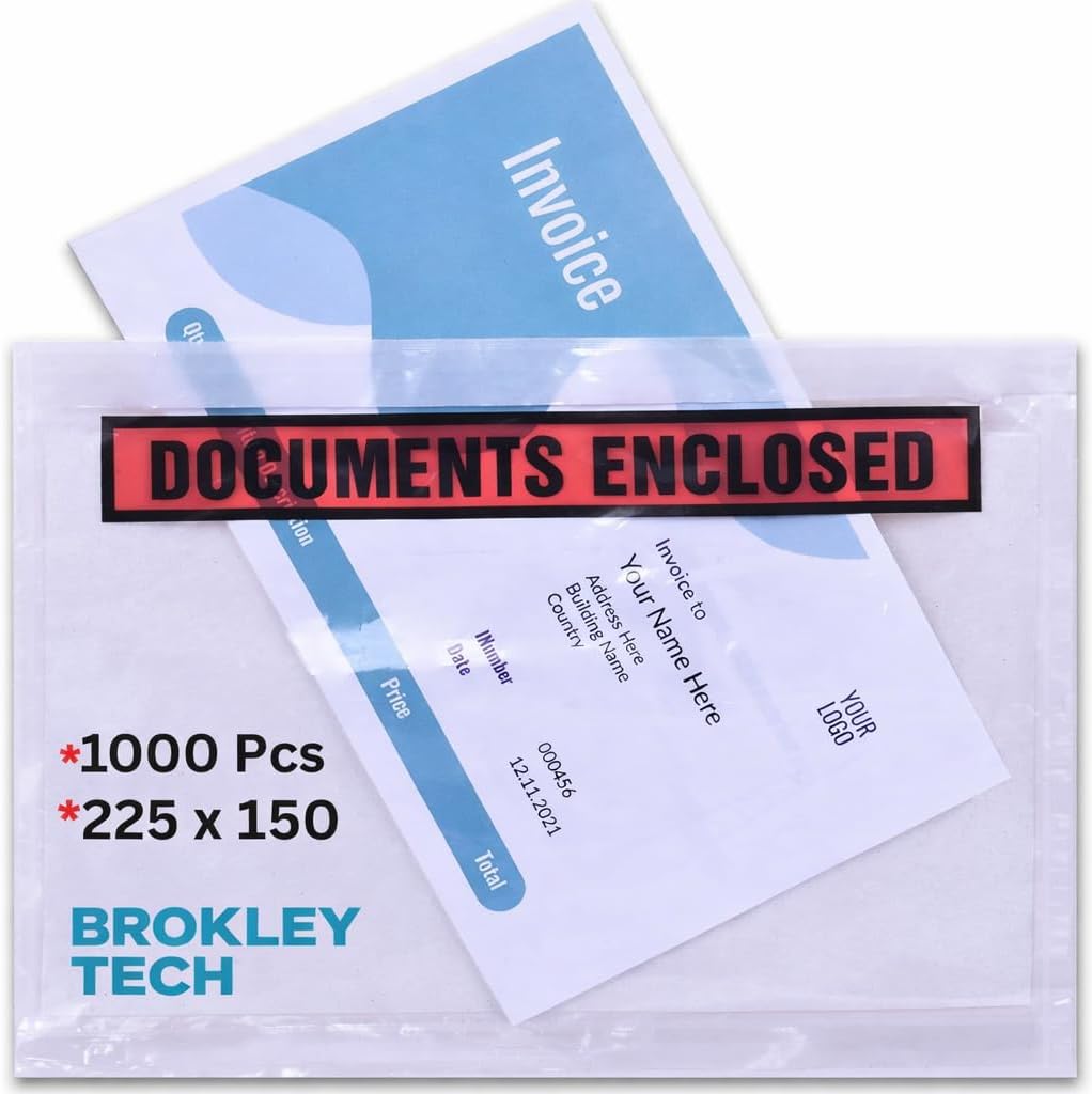1000 x A5 Printed Document Enclosed Wallet (225 x 165 mm) | Peel & Seal Clear Plastic Envelopes/Sleeves/Pockets/Wallets | Attach Invoices, Packing Lists & Delivery Notes to Parcels