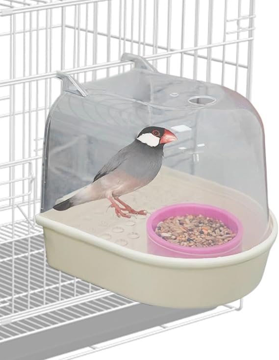 Bird Bath Cage Shower Feeder Box Water Basin Feeding Water Pet