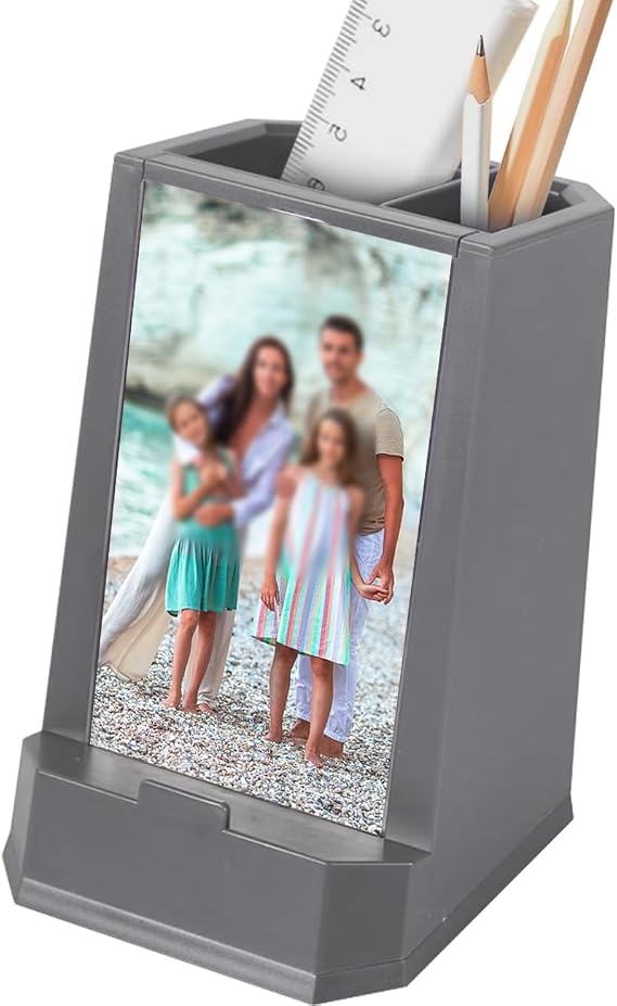 OLizee Pencil Holder with Photo Frame Pen Organizer Stand with Phone Holder Pen Cup Organizer Makeup Brush Remote Control Storage Box Office Pen Holder for Desk