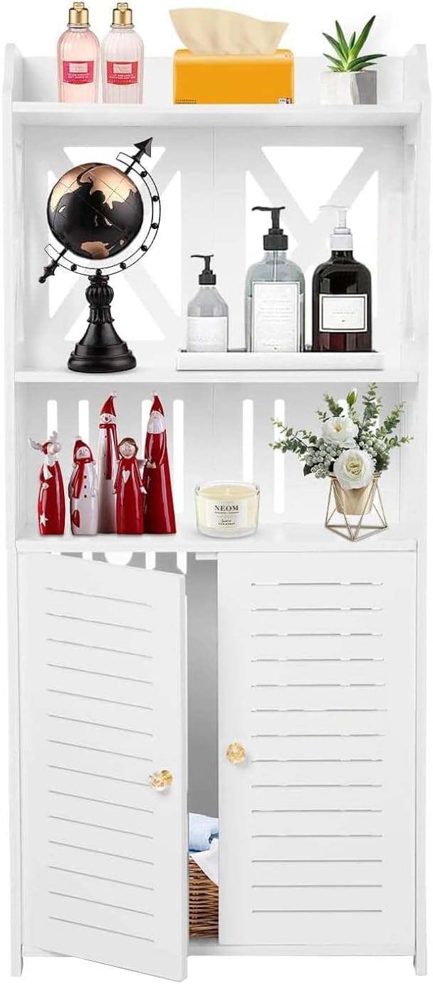 Bathroom Storage Unit Waterproof Bathroom Cabinets Multi Purpose Floor Storage Cabinet Home Storage Furniture Organizer Unit White 3 Tier