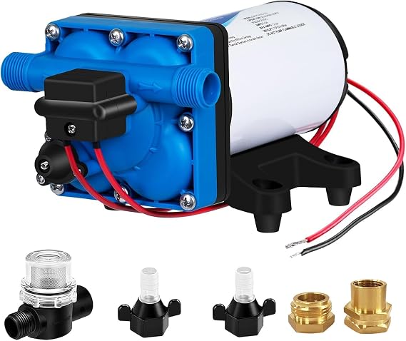 DC HOUSE RV Fresh 12V On Demand Water Pressure Pump 5.5GPM 70PSI include Garden Hose Adapters 12Volt Self Priming Diaphragm Water Pump For Boat Camper Marine Travel Trailer Sprayer