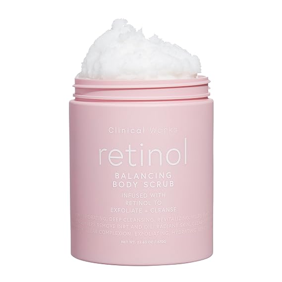 Clinical Works Exfoliating Body Scrub | 23.63 Oz Cleanser Infused with Retinol | Daily Body Wash for Nourished and Ultra Smooth Skin
