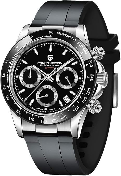 HaiQin Pagani Design Men's Quartz Watch Chronograph Stainless Steel VK63 Movement Ceramic Bezel Synthetic Sapphire Waterproof Sport Wristwatch Date