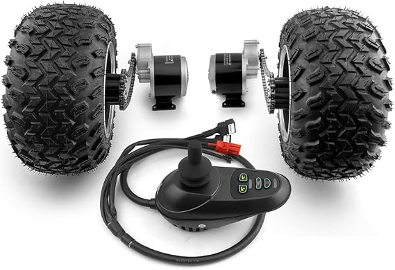 L-faster Dual 24V 350W Geared Motor Double 10x6.00 Fat Wheel Chain Drive Kit Joystick for Seabeach Cart Wheelchair Bike