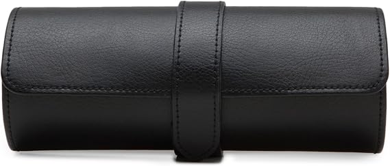 WOLF Heritage Watch Roll, Blake Black/Purple - Holds Up to Three Watches - Vegan Leather, Ultra-Suede Lining, Snap Closure - Includes Two Watch Guards