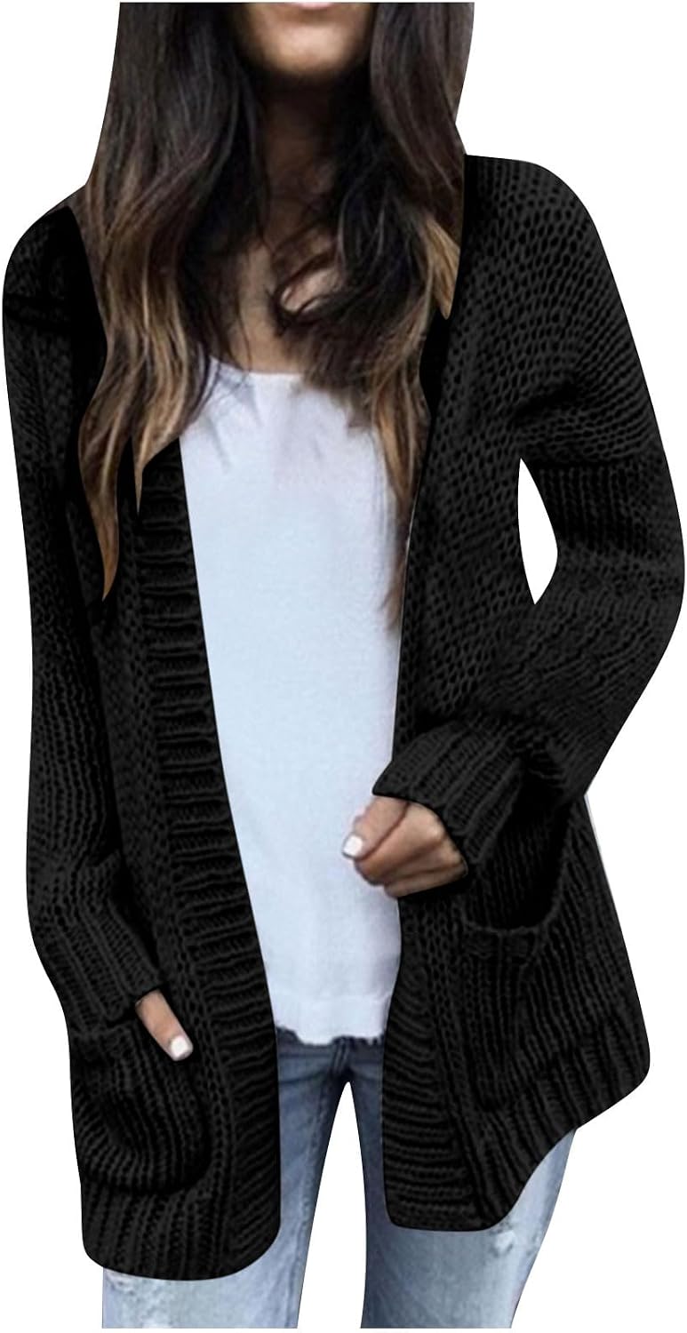 Long Sleeve Cardigan Sweaters for Women Loose Casual Open Front Solid Color Knit Coats Fall Outfits Clothes 2024